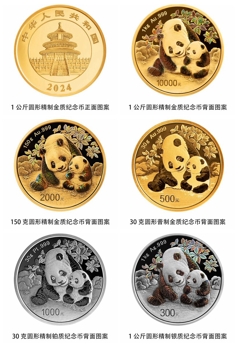 PDChinaLife's tweet image. China&apos;s central bank will issue a set of 14 commemorative coins featuring #giantpandas on October 30. The coins each have the Temple of Heaven on one side and a panda mother with her cub on the flip side, with a face value of up to 10,000 yuan (about $1,367). #coincollection