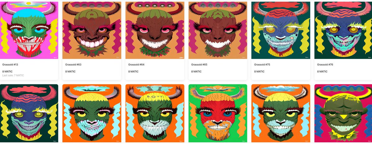 Good morning friends have a nice new week.
I hope you join our team.
Grassoids are sold out on Primary.
Floor is now 8 matic.
LINK👇

opensea.io/collection/gra…