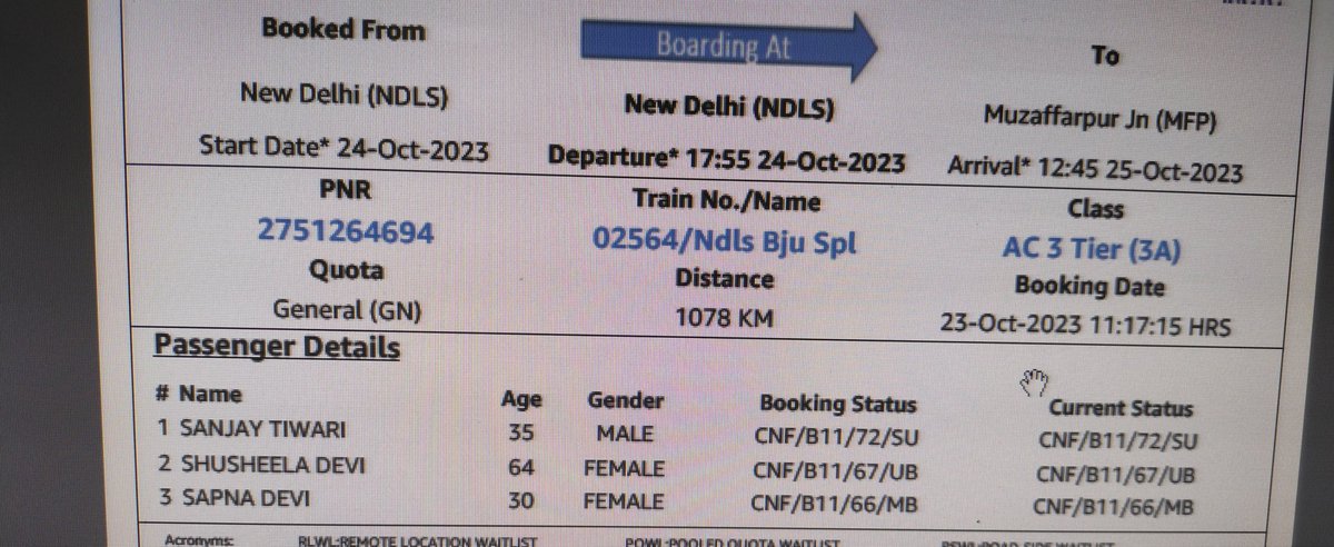 sentoraj's tweet photo. @RailwaySeva @RailwayNorthern @RailMinIndia Dear sir,i have booked tickets from NDLS to MFP As you can see ticket image,at the time of booking I have selected lower birth of my mother age because her age 64 she didn't able take seat of upper birth.
Kindly give one lower birth. https://t.co/wmSQaT0Rkg