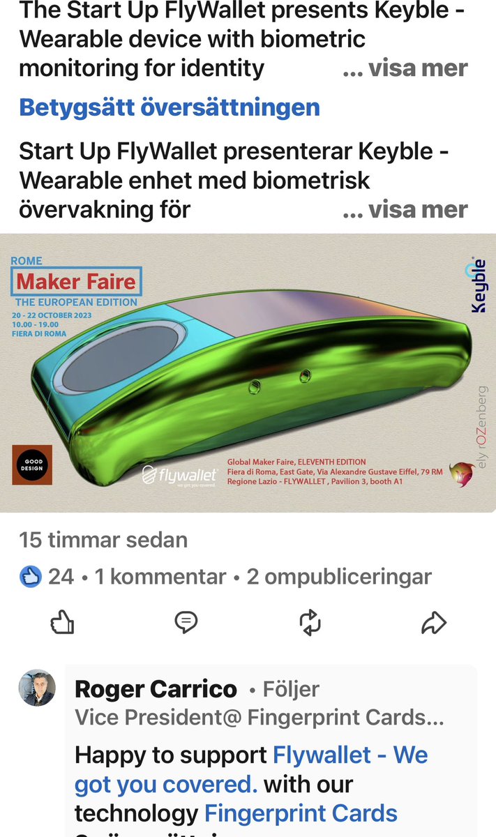 realsmartcard's tweet photo. The Start Up FlyWallet presents Keyble - Wearable device with biometric monitoring for identity verification for payments and access and health monitoring. #fingerprints #sensor #biometrics #flywallet @FingerprintCard https://t.co/lGntknyJJz