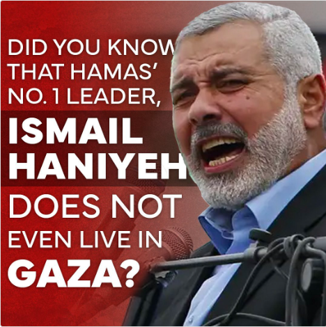 er_dubbs's tweet photo. Did you know that #Hamas's top leader, Ismail Haniyeh, sends Gazans to their deaths, strips them of any autonomy, terrorizes anyone who doesn't join his cause, but does it all from the comfort of a luxury hotel room in #Doha, in #Qatar? https://t.co/otdaCYf2ND