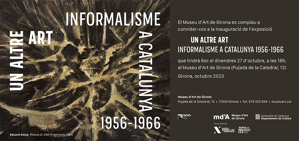 🎊Divendres 27 us esperem a la inauguració de l'exposició temporal "Un altre art. Informalisme a Catalunya 1956-1966", dedicada a un dels moviments artístics de postguerra que va tenir més adeptes a Catalunya. 
🕕27/10, a les 18 h