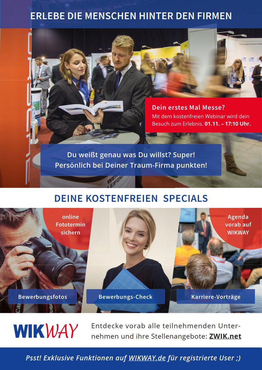 ZWIK_Zwickau's tweet image. Am 9.11.23 ist es wieder soweit! In der @Stadthalle_Zwickau findet die Hochschuljobmesse #ZWIK statt, auf der sich in diesem Jahr wieder über 70 Arbeitgeber #Studierenden und #Absolventen präsentieren. Komm vorbei! Alle Aussteller schon jetzt auf ZWIK.net