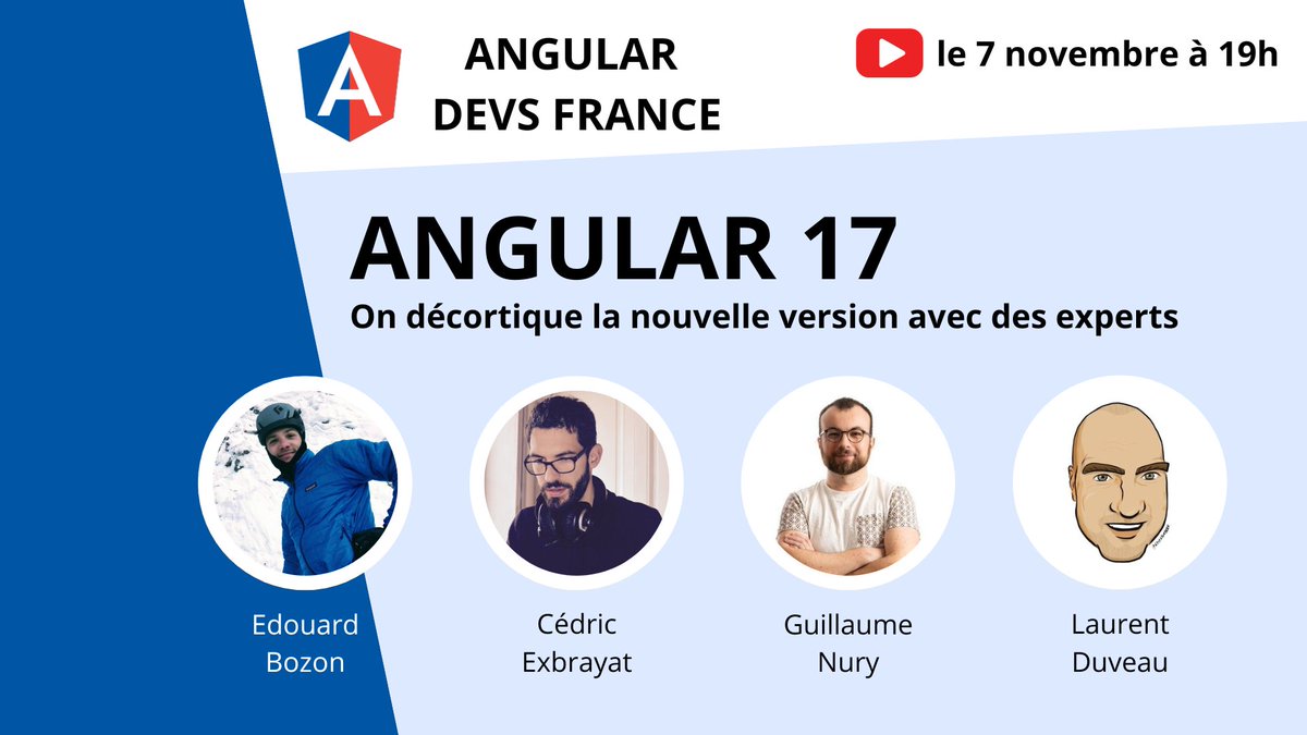 AngularDevsFr's tweet photo. Notre table ronde Angular 17 accueille un dernier invité!
 @LaurentDuveau nous a fait le plaisir d'accepter notre invitation et viendra partager avec @edbzn, @cedric_exbrayat et @Ebrithil30.

RDV sur YouTube le 7 novembre à 19h: https://t.co/niZukgxkUd

#angular #dev #communaute https://t.co/pYTE5gFtfV