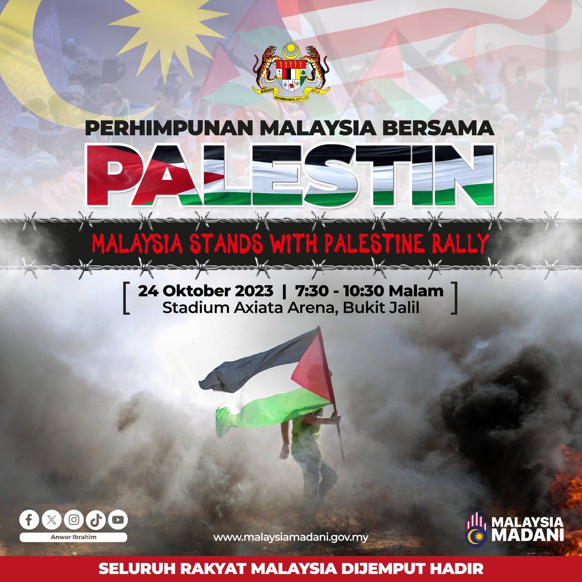 Ayuh seluruh rakyat Malaysia turun ke Axiata Arena, Bukit Jalil esok malam sebagai tanda solidariti kita bersama rakyat Palestin!