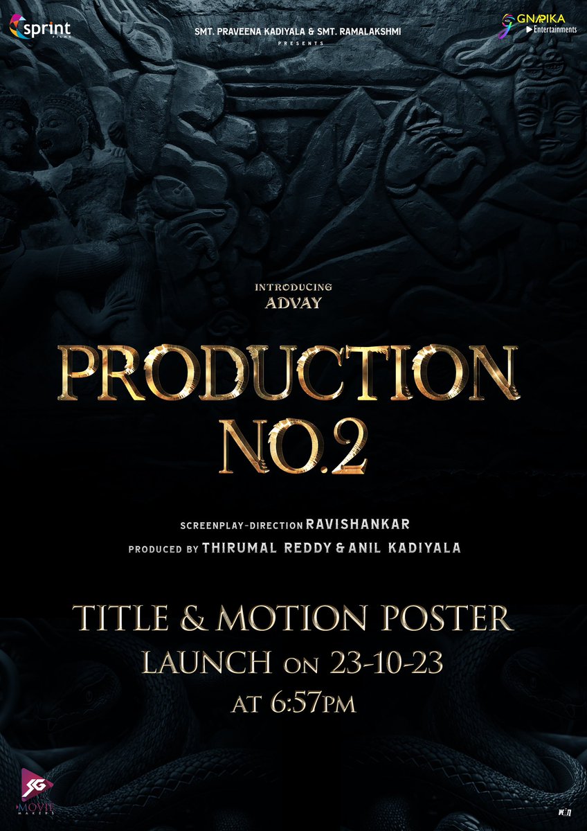 A mysterious and mystical world opens soon 🐍🔥

<a href="/sgmoviemakers/">SG Movie Makers</a> Production No.2 Title and Motion Poster Launch on October 23rd at 6.57 PM 💥

Stay tuned!

@aarumugaravishankar <a href="/sprint_films/">sprint_films</a> @gnapikaentertainments
@itsanilkadiyala @thirumalreddyamireddy @urspraveenakadiyala