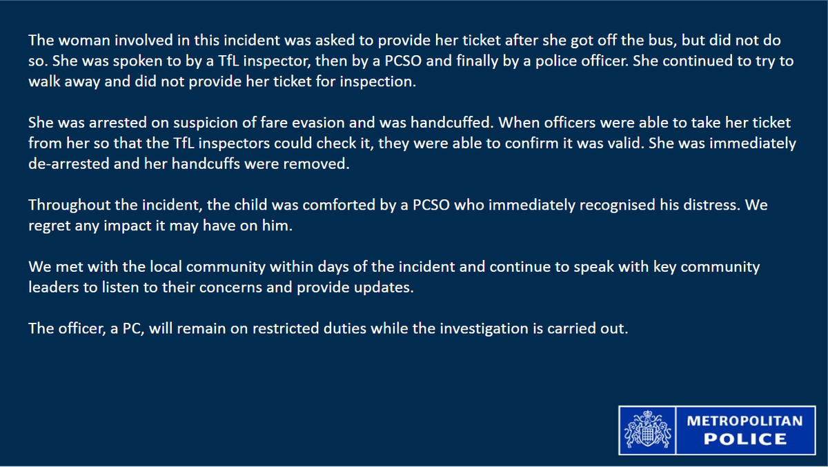 MPSCroydon's tweet photo. Response to IOPC investigation into #Croydon fare evasion arrest incident.

https://t.co/a3pQptLPJo https://t.co/0aZhESZpie