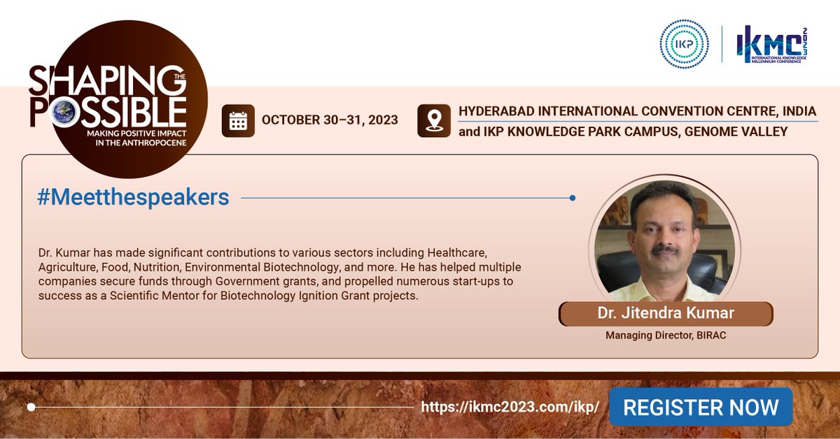 We're thrilled to have Dr. Jitendra Kumar, MD of <a href="/BIRAC_2012/">DBT-BIRAC</a>, as a speaker #IKMC2023! Hear from him as he inaugurates the #Startup Exhibition on Day 1 at the Hyderabad International Convention Centre.

Register now: ikmc2023.com
