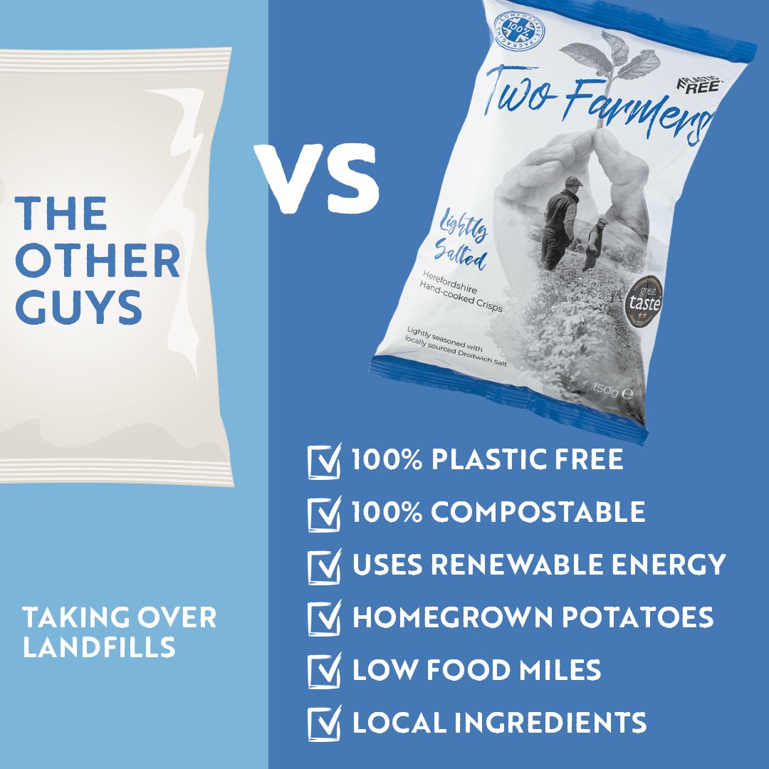 We'll just leave this here... 🤷🏽‍♂️ Do you have a question about what makes Two Farmers a better choice? Pop it in the comments below. ⬇️ #plasticfree #sustainablesnacking #compostable #twofarmers