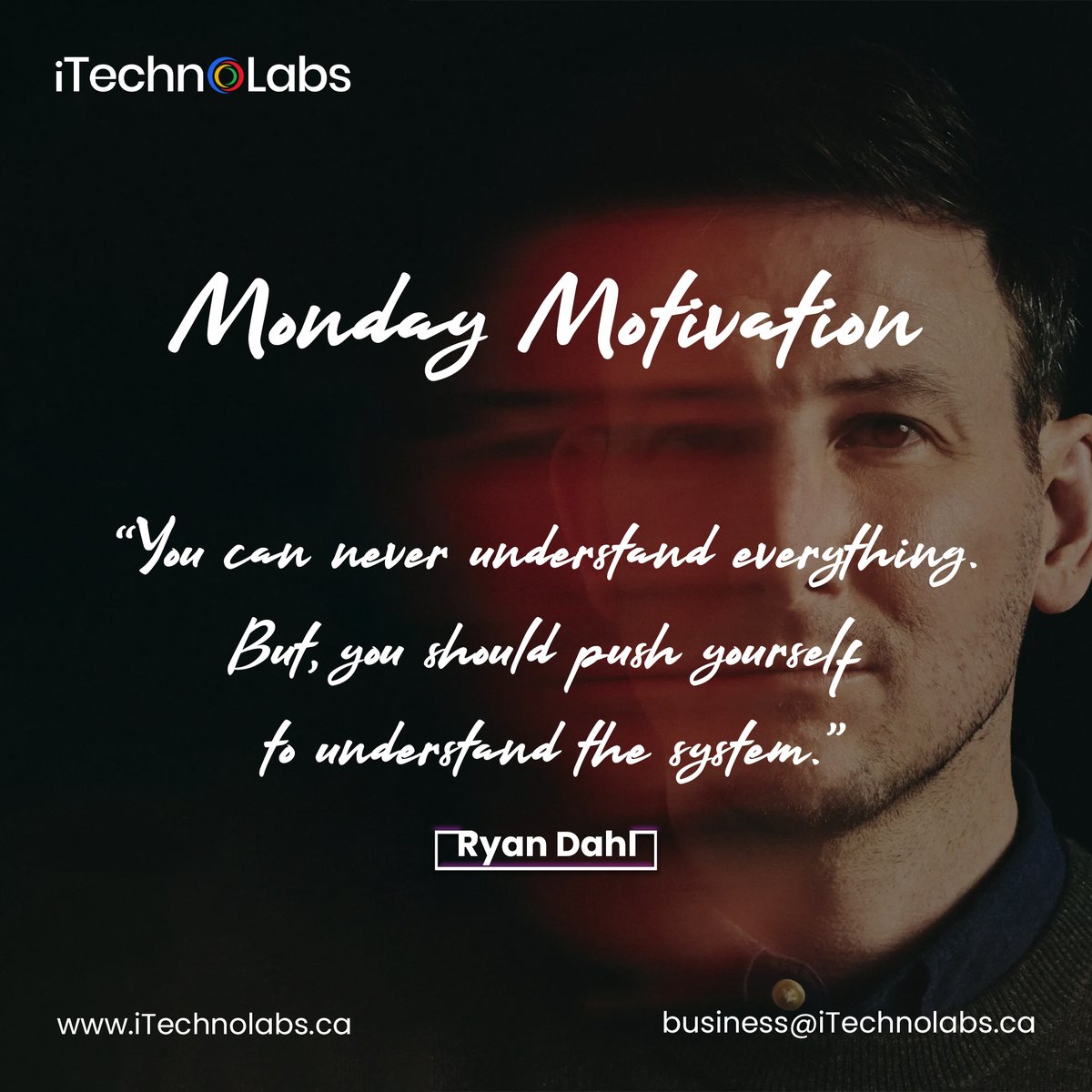 itechnolabsca's tweet image. You can never understand everything. But, you should push yourself to understand the system. - Ryan Dahl
#mondaygoals #nodejs #computerprogramming #javascriptdeveloper #quotes #itcompany #itechnolabs