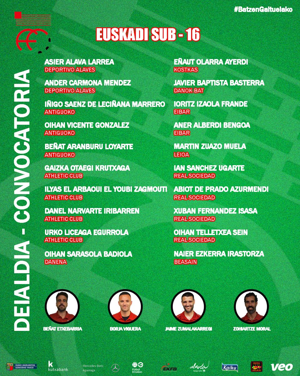 EFF_FVF's tweet image. ❤️💚🤍𝟏𝟒 𝐞𝐭𝐚 𝟏𝟔 𝐮𝐫𝐭𝐞 𝐚𝐳𝐩𝐢𝐤𝐨 𝐬𝐞𝐥𝐞𝐤𝐳𝐢𝐨𝐞𝐧 𝐝𝐞𝐢𝐚𝐥𝐝𝐢𝐚𝐤
👉euskadifutbol.eus/14-eta-16-urte…

❤️💚🤍𝐂𝐨𝐧𝐯𝐨𝐜𝐚𝐭𝐨𝐫𝐢𝐚𝐬 𝐝𝐞 𝐥𝐚𝐬 𝐬𝐞𝐥𝐞𝐜𝐜𝐢𝐨𝐧𝐞𝐬 𝐒𝐮𝐛-𝟏𝟒 𝐲 𝐒𝐮𝐛-𝟏𝟔
👉euskadifutbol.eus/convocatorias-…