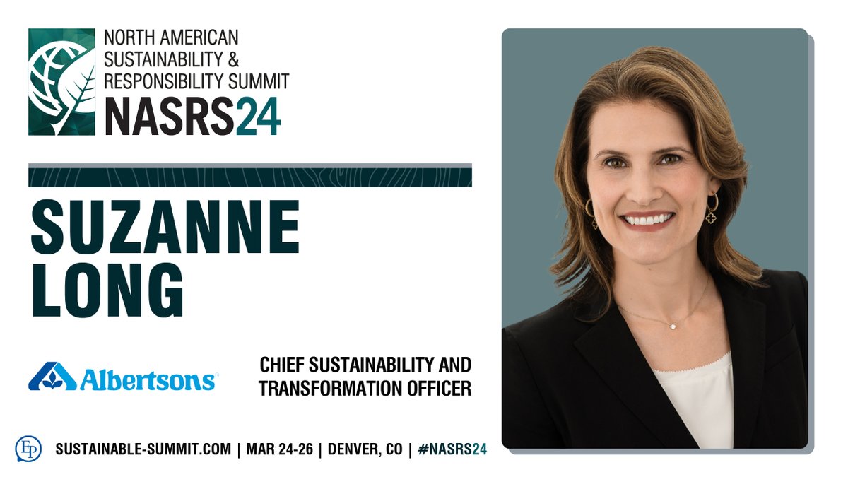 EP_NASRS's tweet image. 👥 We're pleased to announce that Suzanne Long, Chief Sustainability and Transformation Officer at @AlbertsonsCos, will be leading an engaging case study at #NASRS24!

Learn more 👉 sustainable-summit.com

#Sustainability #SustainableBusiness  #SustainableDevelopment