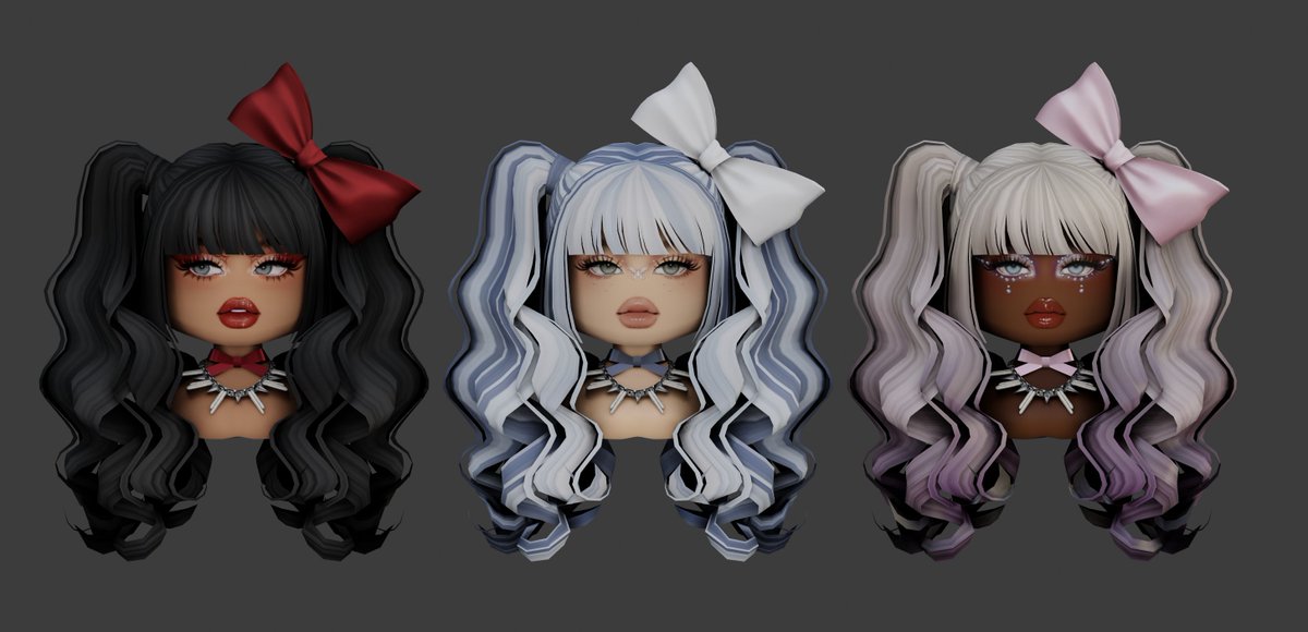 ~♡ New #robloxugc Wave ♡~ 🎀 Oversized Side Hair Bow 🎀 🍒 Curly Baddie Bangs Pigtails 🍒 Get them here > roblox.com/groups/1257147…