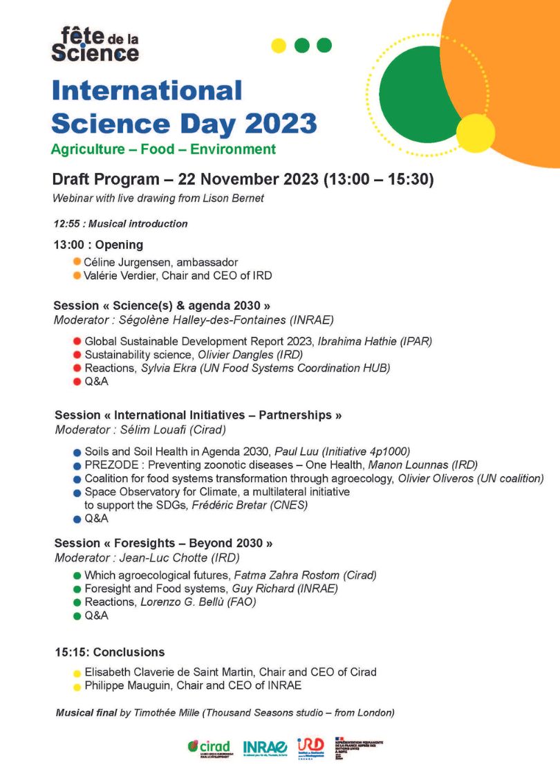 🌎 Sustainable development goal & @2030Agenda: what's at stake for international research?

🗣️Find out during the #ScienceDays webinar, co-organized with @FranceONURome, @Cirad and @ird_fr.

🗓️ 2023, Nov. 22.
⏰ 1 -3:30 PM (EDT)
🔗Free Registration: url.inrae.fr/3PWVSRq