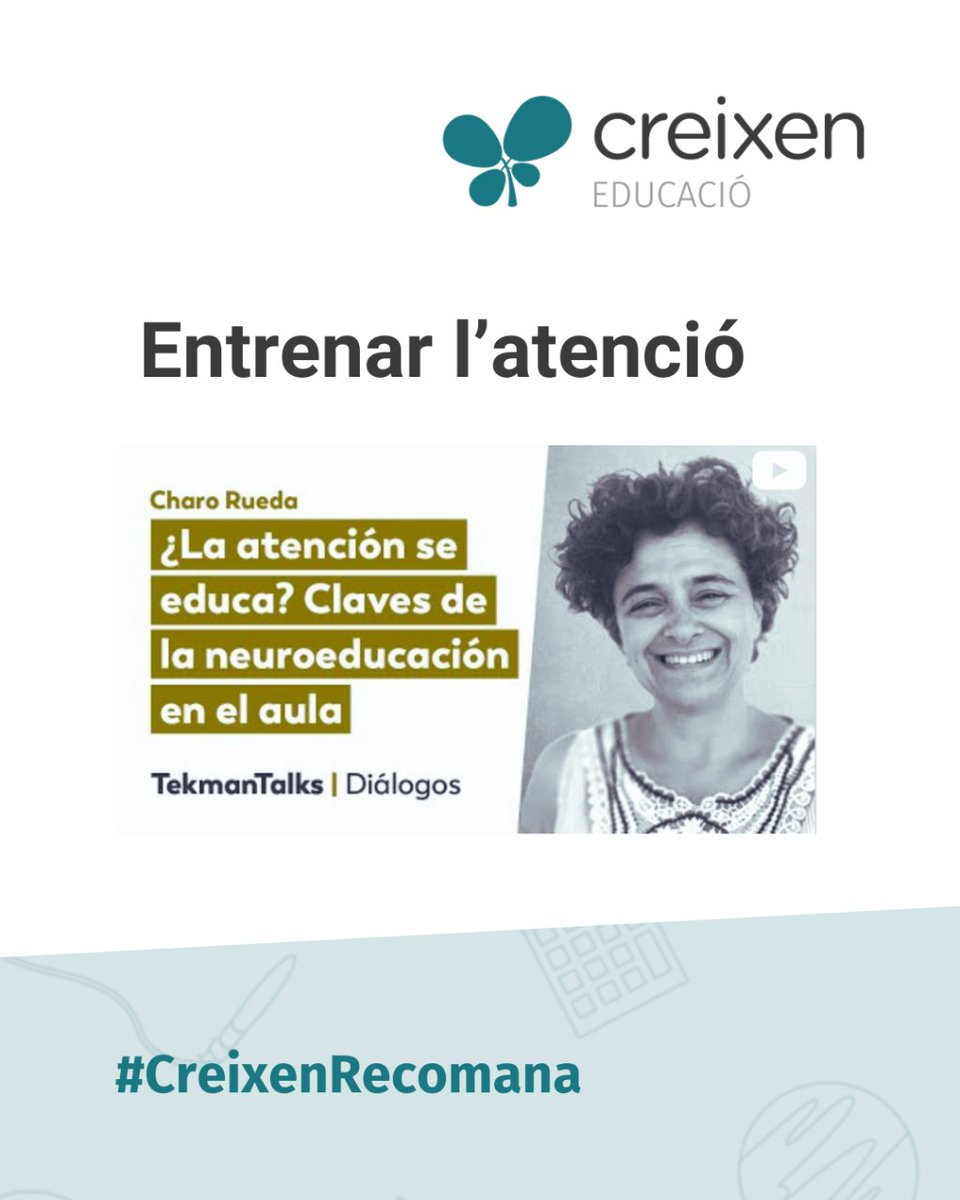 🤔 Què podem fer per entrenar la nostra atenció?

📌 L'atenció és una capacitat mental fonamental per a l'aprenentatge.

🔗 Entrevista a la professora i investigadora @rc_charoa
youtube.com/watch?v=wAMCQN…

#Ciència #Neuroeducació #Innovació #ModelEscola #EscolesCreixen #EscolesCoop