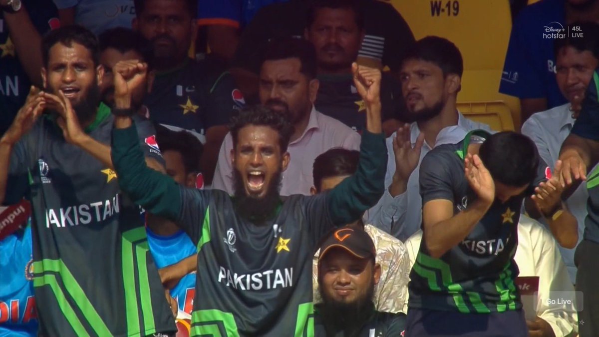 Let me tell you a fact 'Indian govt hasn't granted visa to Pakistani fans'.

So obviously these are Indian MusIims, proudly wearing Pakistani Jersey & cheering for them.

Can we trust these people??