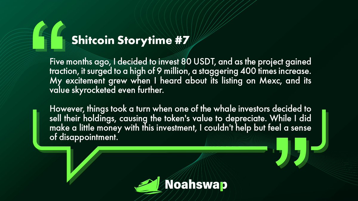 Noahswap's tweet photo. 📕 Shitcoin Story Time📕
Featuring story by Elisee from Noahswap Telegram Channel!👇
Times must be hard during bear market but Noahswap got your back!
#noahswap #shitcoin #storyfeature https://t.co/Wq9kmIdJQn