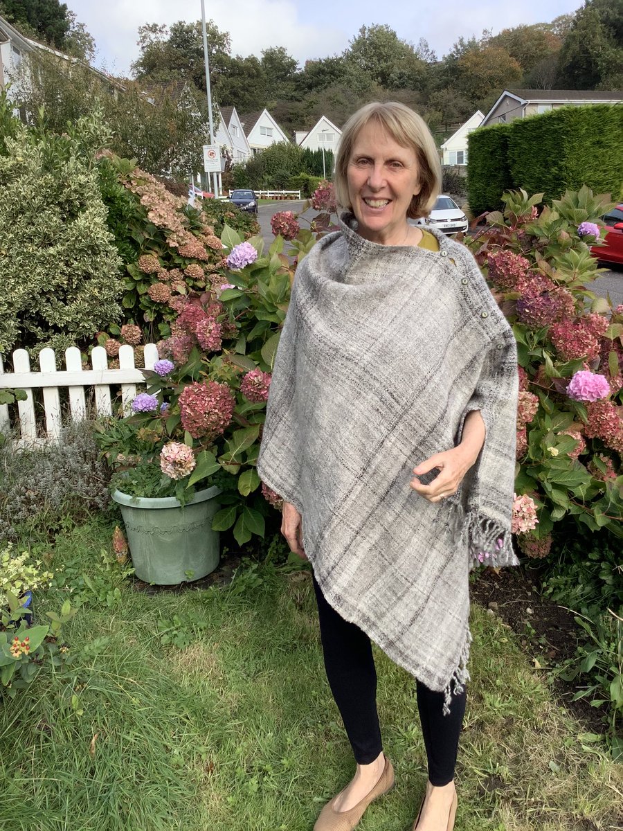 Got my weaving off the loom and wearing it! All local Welsh wool, it took me a few months to spin but the weaving went quickly.
sallyhands.co.uk 
#weaving #welshwool #spinning