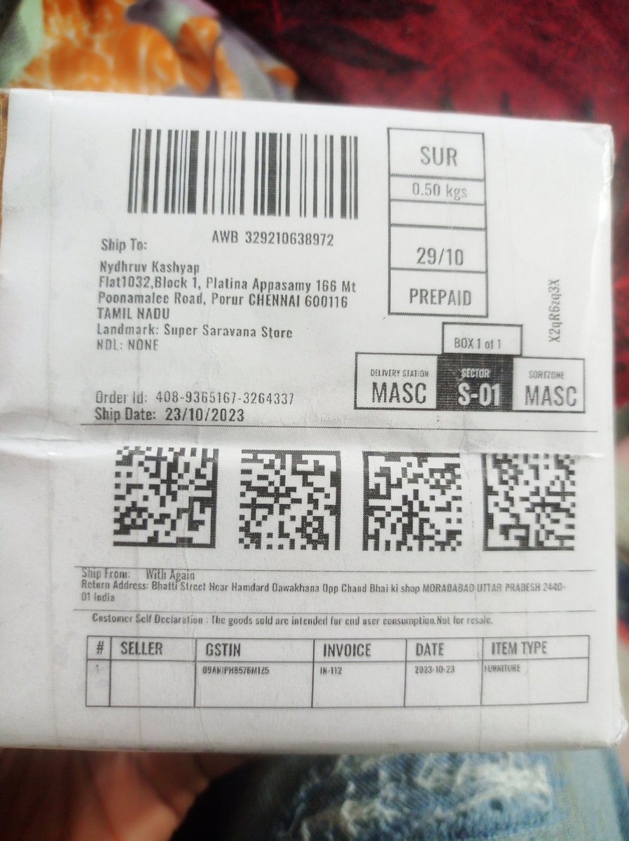 WithAgain_'s tweet photo. Unhappy with Amazon Pick Up service courier boy Shivam Sharma hasn't been picking up my calls nt taking my parcel Requesting  to investigate this matter and provide solution Order Id 408-9365167-3264337Traking Id: 329210638972 #AmazonDelivery #CourierService #CustomerServiceFail https://t.co/qz4J21Qx1e