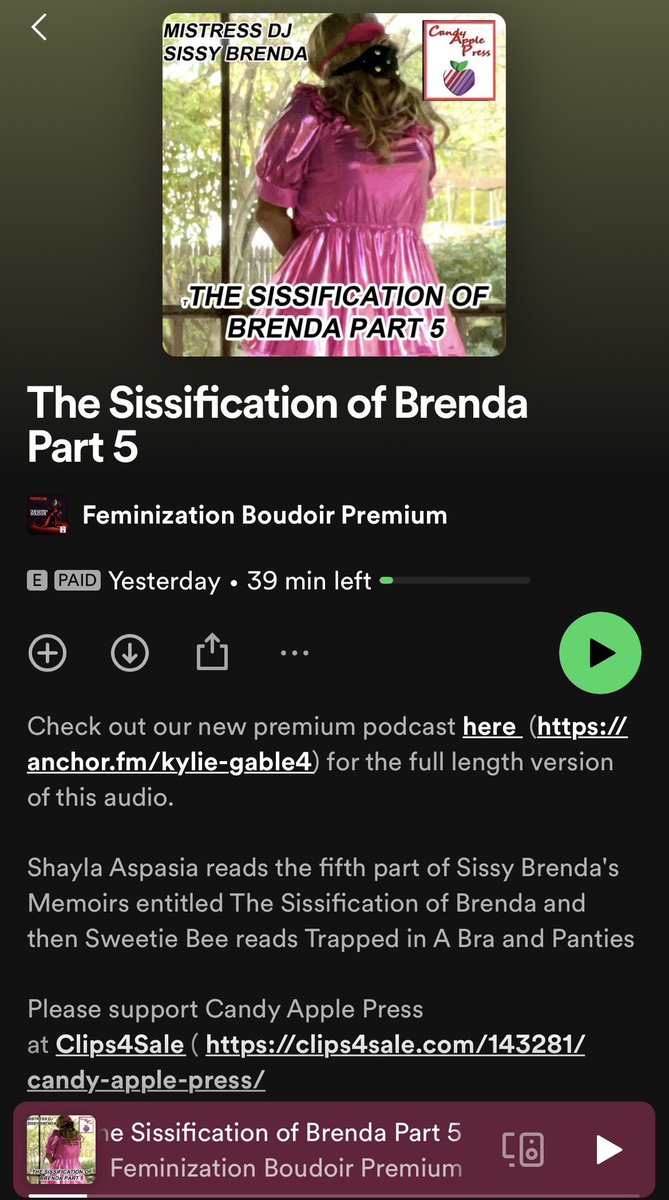 I’m honored that the final part of my memoir is on <a href="/KylieGable/">Kylie Gable</a>’s Feminization Boudoir podcast this week

The story read by strict Mistress Shayla <a href="/Aspasiapso/">Mistress Shayla Aspasia</a> could have been entitled “The Cuckolding of brenda” descries R’s creative cuckolding degradation of me. How low can I go?