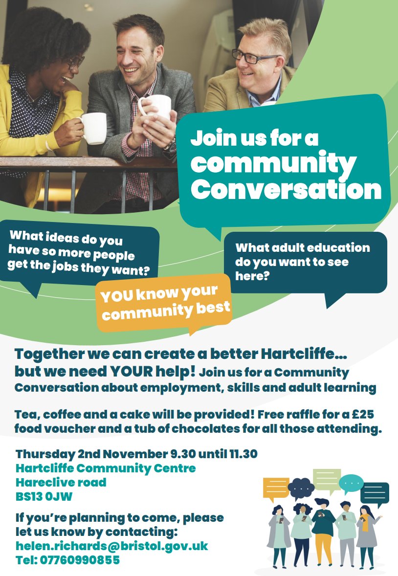 Hartcliffe Join us for a community conversation, regarding employment, skills and lifelong learning #Hartcliffe #Communityconversation #Employment #Learning