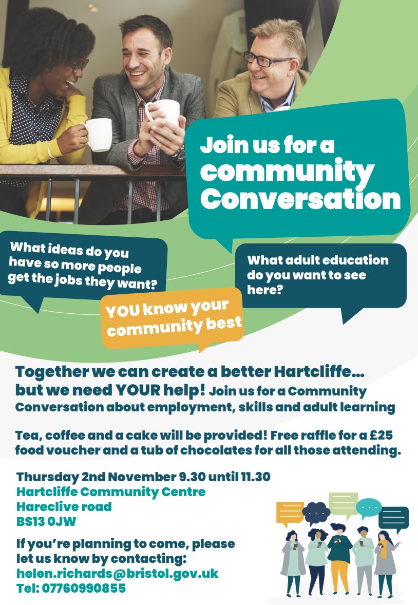 CommDevBristol's tweet image. Hartcliffe Join us for a community conversation, regarding employment, skills and lifelong learning
#Hartcliffe #Communityconversation #Employment #Learning