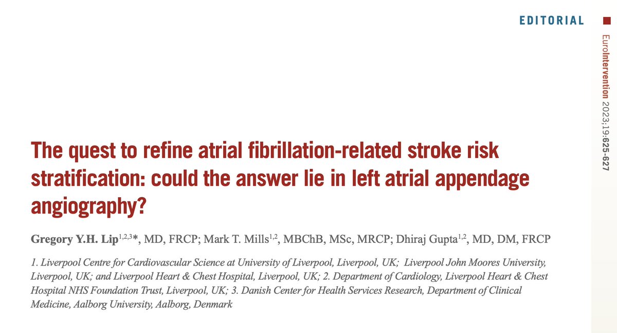 The quest to refine atrial fibrillation-related stroke risk stratification: could the answer lie in left atrial appendage angiography? Our Editorial in @EuroInterventio eurointervention.pcronline.com/article/the-qu… @LiverpoolCCS @DhirajGuptaBHRS