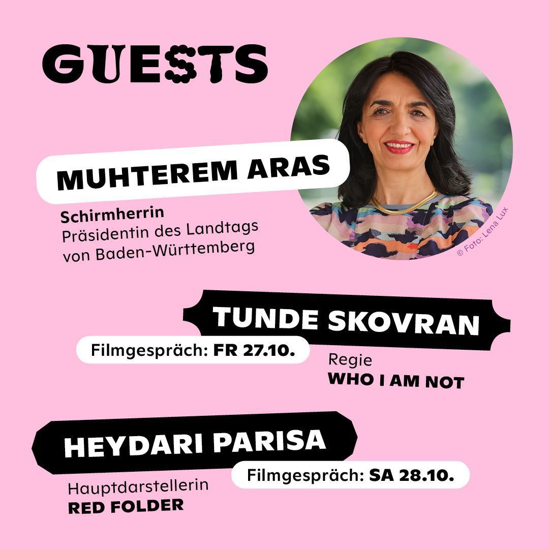 Wir sind unglaublich stolz, dass die Landtagspräsidentin Muhterem Aras als unsere Schirmherrin gestern Abend das 30. Queer Film Festival Karlsruhe mit uns eröffnet hat.
Im Laufe der Woche begrüßen wir als Gäste außerdem noch Tunde Skovran und Heydari Parisa.