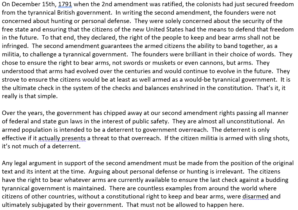 MikeRyan8282's tweet photo. In light of the bill that recently passed the MA house, I think a lesson is in order.  If you agree, feel free to share.

A well regulated militia, being necessary to the security of a free state, the right of the people to keep and bear arms shall not be infringed…. https://t.co/aUQvVMxxeh
