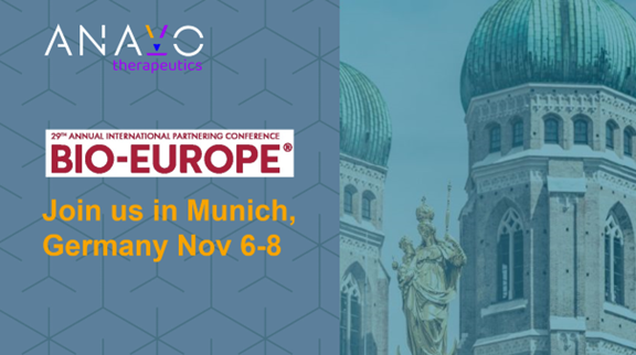 We are excited to attend #BIOEurope in Munich, Germany Nov 6-8.

Stop by and say hello, we would love to discuss our mission of unlocking the full potential of the #phosphatase target class.

Learn more about us at anavotx.com and register bit.ly/3Sm2CY8
