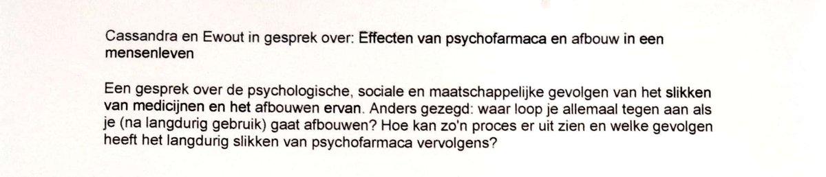 Wat zijn de lange termijn effecten van psychofarmaca op verschillende levensgebieden?

Van middag tijdens het afdelingspodium in het UMC Utrecht