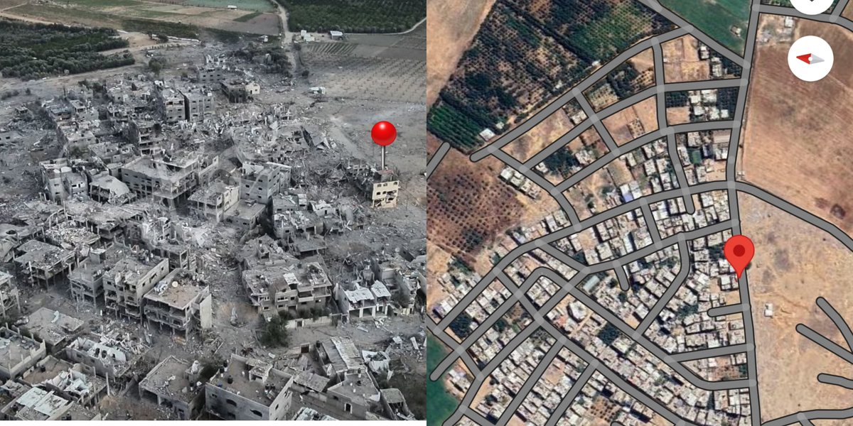 A drone photo shows a levelled area of Beit Hanoun in the northeast of Gaza, Palestine, approximately 1.5 miles from the Erez border crossing with Israel. Coordinates of marker: 31.537303,34.547753 Google Maps Plus Code: 8G3PGGPX+W4 #GazaUnderSiege