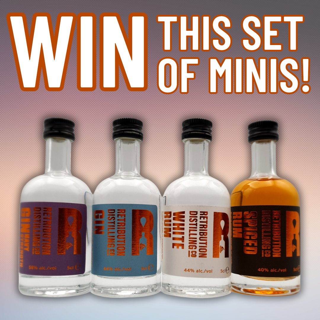4x MINIS GIVEAWAY
For your chance to win 5cl minis of our gin, navy strength gin, white rum and spiced rum, simply:

- Follow @retributiondist
- Like &amp; RT
- Tell us who you'd share a tipple with

Ends 30th Oct 2023. Ts&amp;Cs: mtr.cool/qjfhklyauk