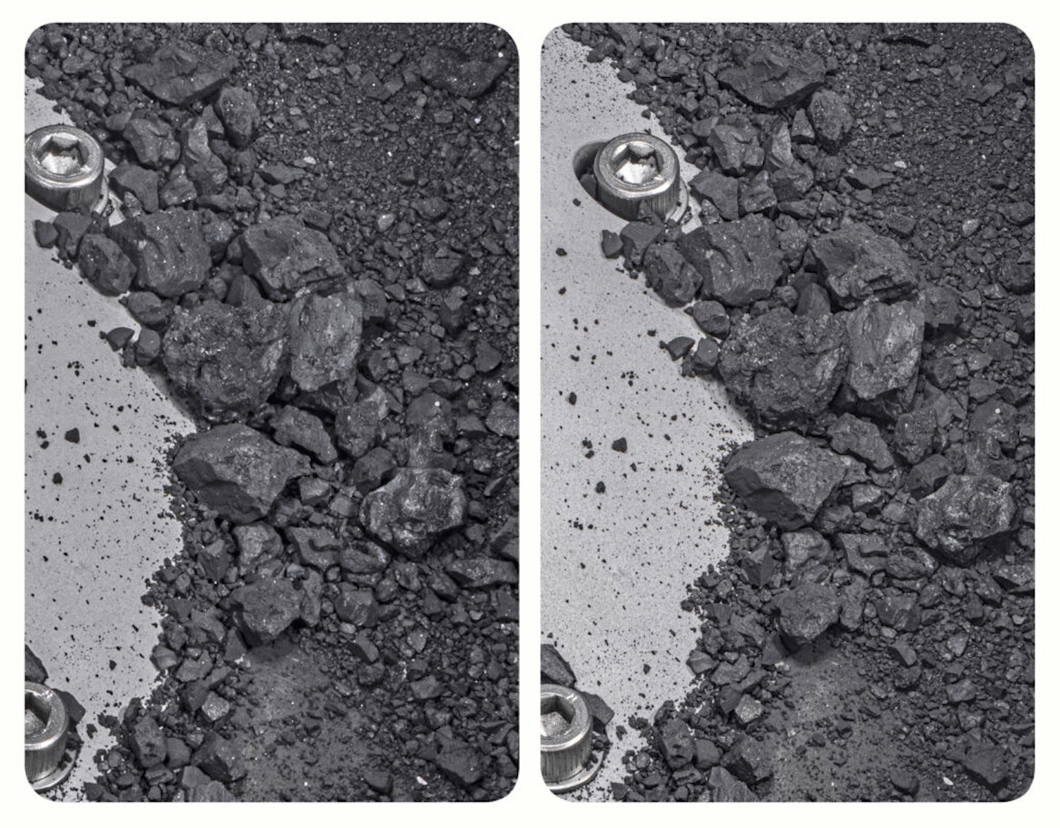 70 grammi di materiale dell'asteroide Bennu, raccolto al di fuori del contenitore di campionamento
