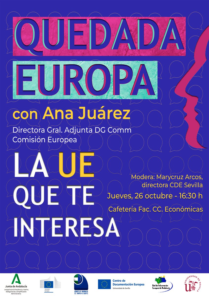 cdesevilla's tweet photo. ¡Vuelven las #QuedadasEuropa!
🇪🇺👤Contaremos con un invitada muy especial como Ana Juárez, directora general adjunta de la #DGCOMM de la @ComisionEuropea e incluimos consumición.
🖊️https://t.co/rBMnpuyBYv
Dentro hilo🧵⬇️ https://t.co/d5tIhUzZj8