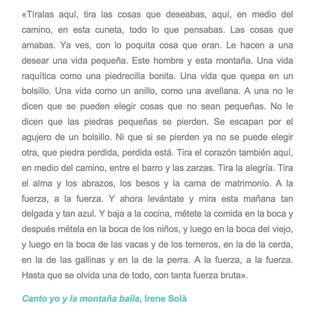Canto yo y la montaña baila, Irene Solà

#Escritura #Literatura #IreneSolà #CantoYoYLaMontañaBaila #ElCicloDeLaVida #PremioLlibresAnagramaDeNovel·la
