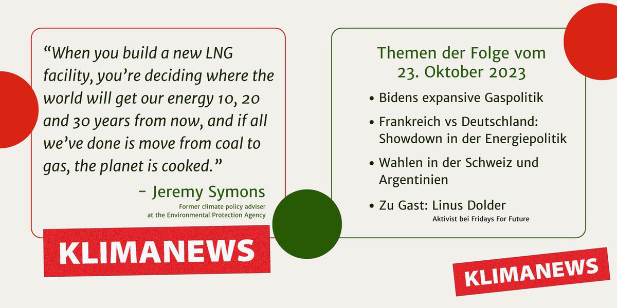 Es geht um LNG in den USA, Atomstrom  in Europa und Wahlen in der Schweiz und Argentinien, eingeordnet von  ̶J̶ö̶r̶g̶ ̶S̶c̶h̶ö̶n̶e̶n̶b̶o̶r̶n̶ <a href="/linusdolder/">Linus Dolder</a>. Alles in der neuen Folge KLIMANEWS. Hört mal rein!