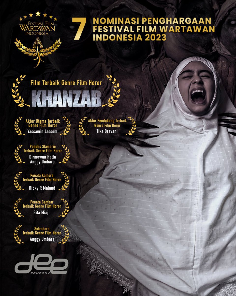 DeeCompanyID's tweet photo. KHANZAB telah meraih 7 nominasi sekaligus dalam Festival Film Wartawan Indonesia

Terimakasih @festivalfilmwartawan atas nominasi yang telah diberikan untuk film KHANZAB 

#Khanzab 
#DeeCompany 
#FFWI2023
#FestivalFilmWartawanIndonesia https://t.co/o4XA9z2jHV