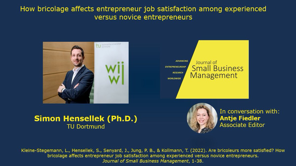 📢Simon Hensellek (<a href="/SHensellek/">JProf. Dr. Simon Hensellek</a>) reflects on bricolage and entrepreneur job satisfaction, published in <a href="/the_JSBM/">JSBM</a> 🚀

📽️ Watch the video [10:23 min] lnkd.in/e5T-_Wzt

📄 Article: lnkd.in/e8VaeNGX