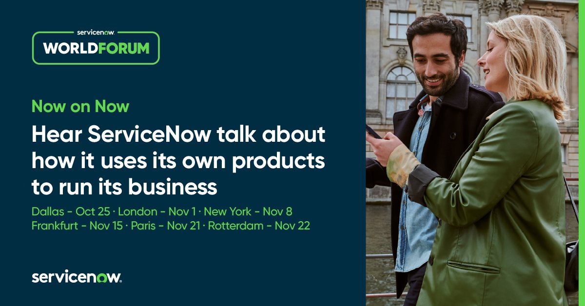 ServiceNow will share real-life stories of how we use the Now Platform to embrace gen AI, develop skills intelligence, and drive digital transformation at the #ServiceNowWorldForum. We use the platform all day, every day, to run our operations. spr.ly/6017ujh6X #NowOnNow