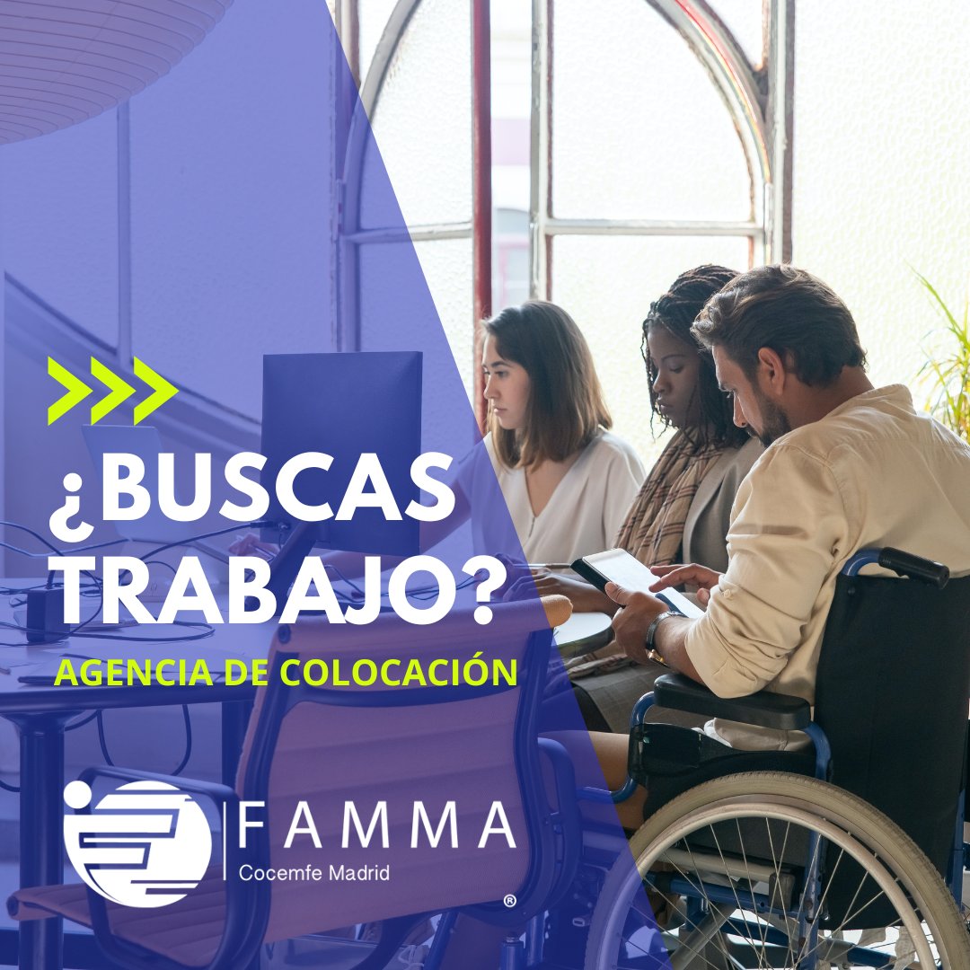 FAMMA_Co_Madrid's tweet photo. 💼#Empleo
¿Tienes una #discapacidad reconocida y estás en búsqueda activa de empleo?
👉Descubre la Agencia de Colocación de @FAMMA_Co_Madrid para ayudarte a encontrar trabajo.
☎️Ponte en contacto con nosotros en el
 91 593 35 50 https://t.co/70Ds556L0o