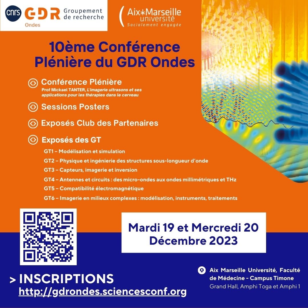🔜La Conférence Plénière #GDRondes <a href="/CNRS/">CNRS 🌍</a> se déroulera à Marseille les 19 &amp; 20 déc. 2023
⏳ Deadline inscriptions 19/11
💻 gdrondes.sciencesconf.org
Conf. invitée sur l’imagerie par ultrasons &amp; la thérapie dans le🧠, ainsi que toutes les sessions posters et exposés en libre accès !