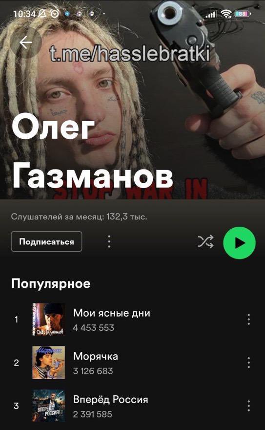 CapaMagMuzik's tweet photo. Kremlin yanlısı sanatçılar Leps ve Gazmanov'un Spotify hesapları hacklendi. Kendi fotoğrafları yerine, Ukraynalı rapçi Clonnex'in fotoğrafları ve Ukrayna'daki savaşı durdurma çağrıları var. https://t.co/EUqt0LJhPz
