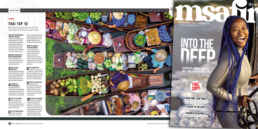 BANGKOK IS CALLING!  As we resume flying to Bangkok from Nov 21, we journey to Thailand’s vibrant capital &amp; discover 10 cool things to see &amp; do – from the Grand Palace &amp; the Temple of the Emerald Buddha to floating markets  Read more: msafirimag.com #bangkok #thailand