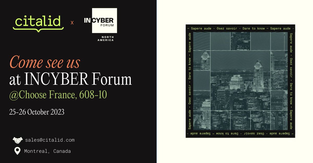 🇨🇦🍁 [InCyber Forum] We are attending InCyber Forum (FIC) - NORTH AMERICA on October 25-26 alongside with French delegation from Business France.

🚀 Meet Antonin Perrin and Maxime Cartan, booth 608-10 “Choose France”.