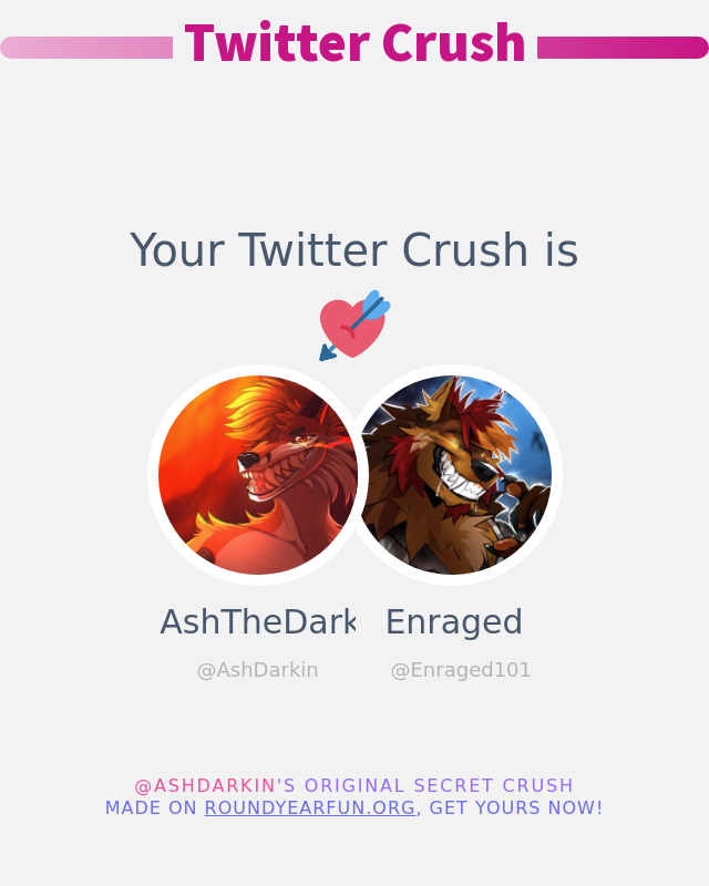 My Twitter Crush is: @Enraged101

➡️ funxgames.me/twittercrush
