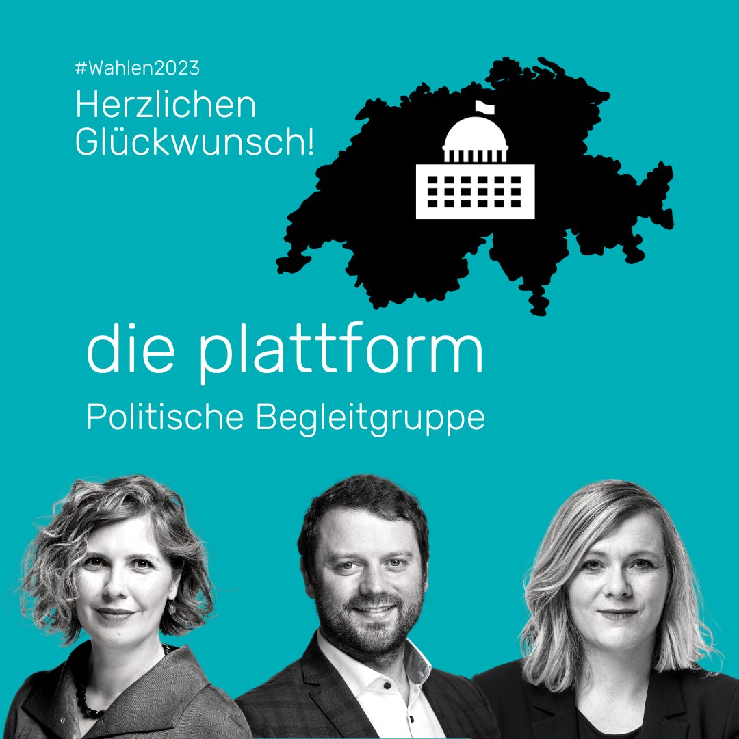 die plattform | la plateforme (@plattform_ch) on Twitter photo Die <a href="/plattform_ch/">die plattform | la plateforme</a> freut sich über die Wiederwahl von <a href="/SimonStadler7/">Simon Stadler</a> (CVP/Mitte), Melanie Mettler (<a href="/doppel_m/">Melanie Mettler</a>) (GLP) und <a href="/kathrinbertschy/">Kathrin Bertschy</a> (GLP) in den #Nationalrat und gratuliert ihrer politischen Begleitgruppe herzlich!👏
👉ow.ly/6AFw50PZwQp
#WahlCH23 #Wahlen2023 #Wahlen23 Die <a href="/plattform_ch/">die plattform | la plateforme</a> freut sich über die Wiederwahl von <a href="/SimonStadler7/">Simon Stadler</a> (CVP/Mitte), Melanie Mettler (<a href="/doppel_m/">Melanie Mettler</a>) (GLP) und <a href="/kathrinbertschy/">Kathrin Bertschy</a> (GLP) in den #Nationalrat und gratuliert ihrer politischen Begleitgruppe herzlich!👏
👉ow.ly/6AFw50PZwQp
#WahlCH23 #Wahlen2023 #Wahlen23