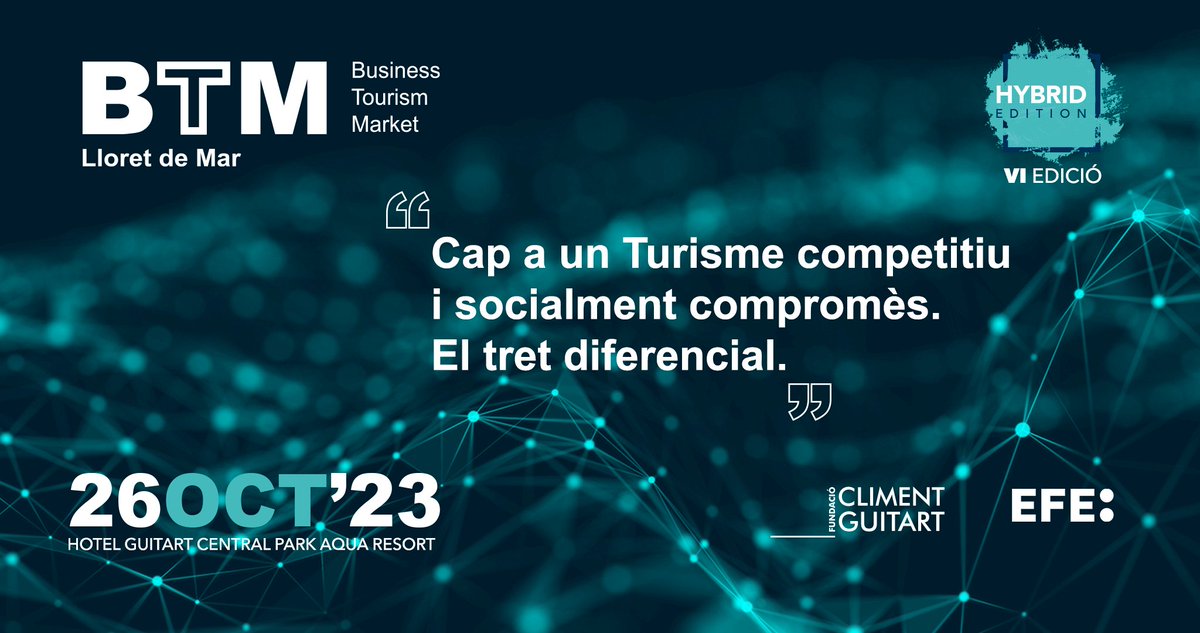 lloretturisme's tweet image. Dimecres📆26/10 arriba el Business Tourism Market🌍 amb ponències d'experts i professionals del sector turístic i econòmic.

👉🏻Cap a un turisme competitiu i socialment compromès
📍Hotel Guitart Central Park

Programa➡️ bit.ly/3PXqa5G
Registre➡️ bit.ly/btm2023