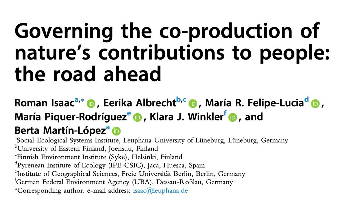 Very happy to share our new paper in Advances in Ecological Research in which we outline challenges for future research on governing the co-production of nature's contributions to people. 🌳 
<a href="/BExplo_research/">Biodiversity Exploratories Research</a> @SESLeuphana