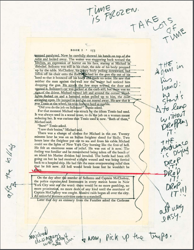 Francis Ford Coppola's notes for the 'Restaurant' scene in 'The Godfather' (1972)